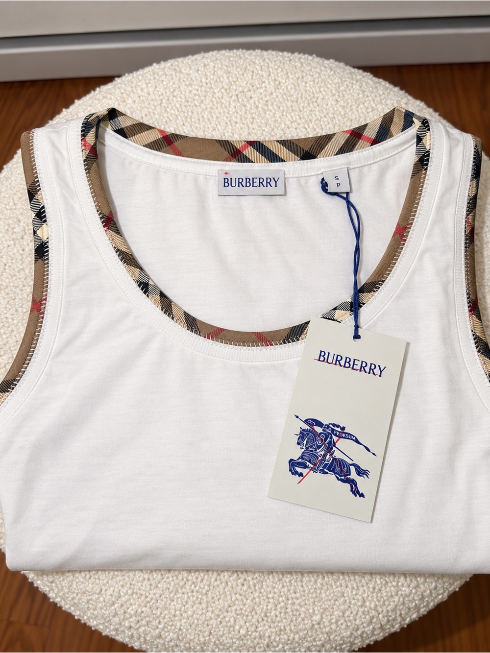 Burberry White Tank Top with Classic Check - Iconic Trim